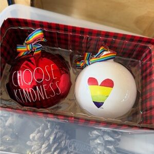 Rae Dunn Rainbow Ribbon Christmas Ornaments Set